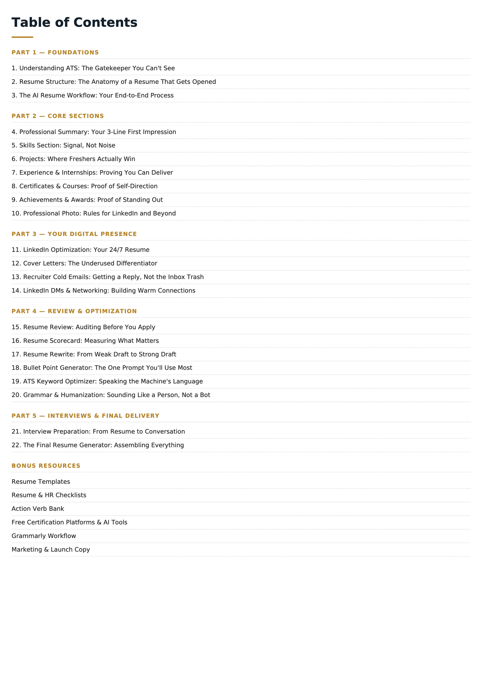 Inside Shot - Table of Contents